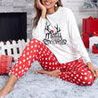 Women Pajamas Set Christmas Gift Sleepwear Red Print Elk Long Sleeve Trouser Suits