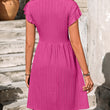 Women Ruffle Trim V-neck Smock Dress with Button