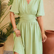 Women V-neck Short-sleeved  Bell-sleeved Dress