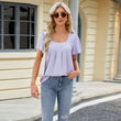 Women Spring Summer Square Neck Short Sleeve Shirt