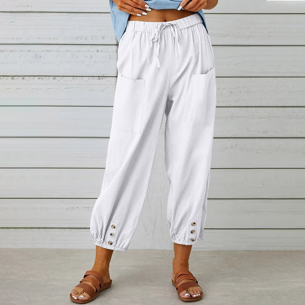 Women Elastic High Waist Loose Casual Pants with Pockets