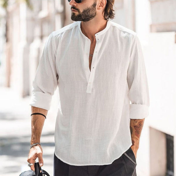 Men's Long Sleeve Linen Button Shirt