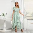 Women's Stripe Patchwork Ruffle Wrap Long Maxi Dress