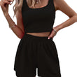 Womens 2 Piece Outfits Sleeveless Square Neck Crop Top Tank High Waisted Shorts  Lounge Set
