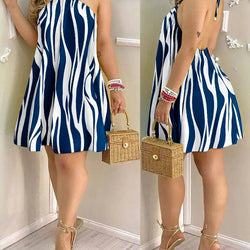 Women Halterneck Collar Beach Sexy Sleeveless Tunic Dress