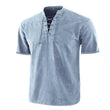 Men's  Casual Retro Solid Short Sleeve Lace Up V Neck T-shirt