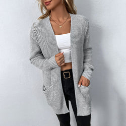 Women Front Casual Knit Cardigan Sweater with Pocket