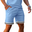 Men's 2 Piece Outfits Striped Short Sleeve Tee and Drawstring Shorts Set