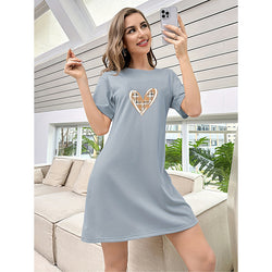 Women Gown Heart Print Night Dress