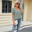 Women Spring Summer Square Neck Short Sleeve Shirt