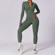 Women Sexy Bodycon Workout Solid Long Sleeve Zipper Jumpsuit