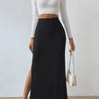 Women Solid Ribbed Knit Bodycon High Split Skirt