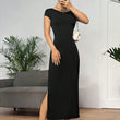 Women Solid Color Backless Slim Dress