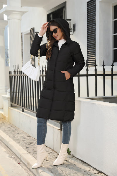 Womens Long Puffer Coat Mid-weight Zip Up Jacket