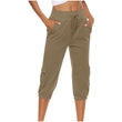 Women Elastic Waist Capri Pants with Pockets