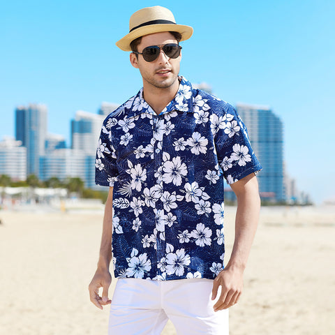 Men Hawaii Print Short Sleeves Tshirt Beach Shirt