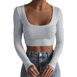 Women Scoop Neck Rib Crop T-shirt