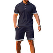 Men's 2 Piece Outfits Striped Short Sleeve Tee and Drawstring Shorts Set