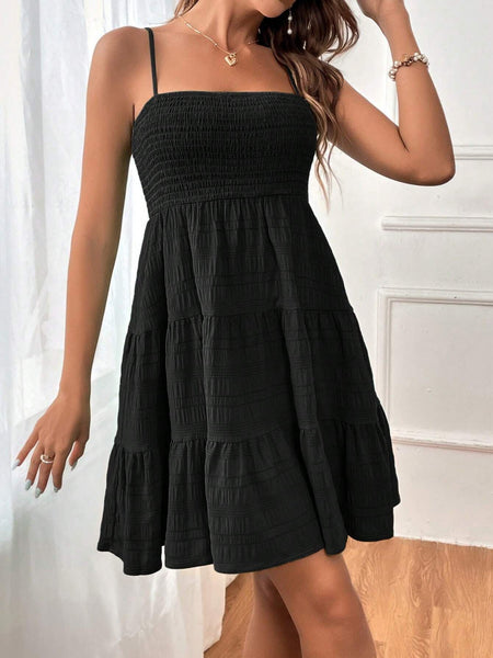 Women Smock Cami Sleeveless Swing A Line Mini Dress