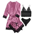 4PCS Women's Satin Pajamas Nightdress Lingerie Robes Underwear Sleepwear Set