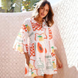 Women Bell Sleeves Printed Mini Dress