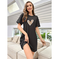 Women Gown Heart Print Night Dress