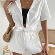 Women's 2 Piece Outfit Short Sleeve Shirt and Shorts Set