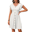 Women Ruffle Trim V-neck Smock Dress with Button