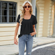 Women Spring Summer Square Neck Short Sleeve Shirt