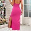 Women Solid Color Backless Slim Dress