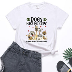 Women Dog Print Short Sleeves Tshirt