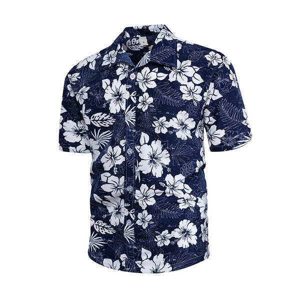 Men Hawaii Print Short Sleeves Tshirt Beach Shirt