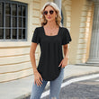 Women Spring Summer Square Neck Short Sleeve Shirt