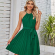 Women Halter Sleeveless Pleated Dress