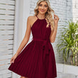 Women Halter Sleeveless Pleated Dress