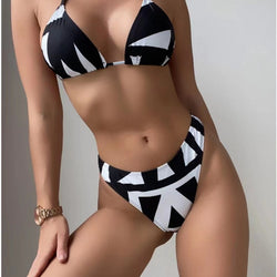 3PCS/SET Tropical Print Halter Triangle Bikini Swimsuit With Romper