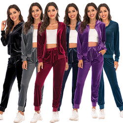 Womens Casual Tracksuits Set  Hooded Jacket Long Pants Set