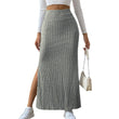 Women Solid Ribbed Knit Bodycon High Split Skirt
