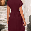 Women Ruffle Trim V-neck Smock Dress with Button