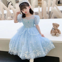 Girl Sequin Frozen Princess Party Dress with Cape