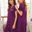 Womens V-Neck Button Down Short Sleeve Nightgown