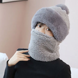 2IN1 Women Neck Warm Fleece Hat