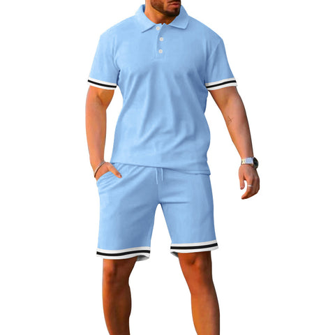 Men's 2 Piece Outfits Striped Short Sleeve Tee and Drawstring Shorts Set