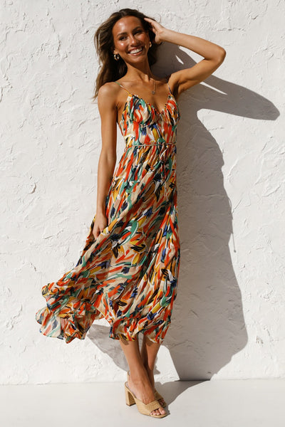 Women Printed V-neck Spaghetti Strap Dress