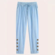 Women Cotton Elastic Waist Solid Color Trousers