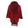 Women Warm Faux Fur Winter Tassels Poncho Cloak Shawl