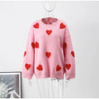 Love Embroidery Knit O-neck Women Pullover Lantern Sleeve Oversized Sweater
