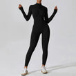 Women Sexy Bodycon Workout Solid Long Sleeve Zipper Jumpsuit