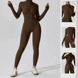 Women Sexy Bodycon Workout Solid Long Sleeve Zipper Jumpsuit