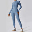 Women Sexy Bodycon Workout Solid Long Sleeve Zipper Jumpsuit